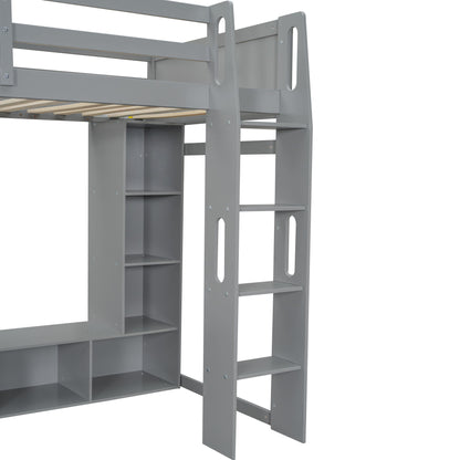 Gaming Loft Bed With Desk, Multi Storage Shelves, LED Lighting, And Hanging Clothes Rack - The Sleep Loft - Online Mattress Showroom NYC