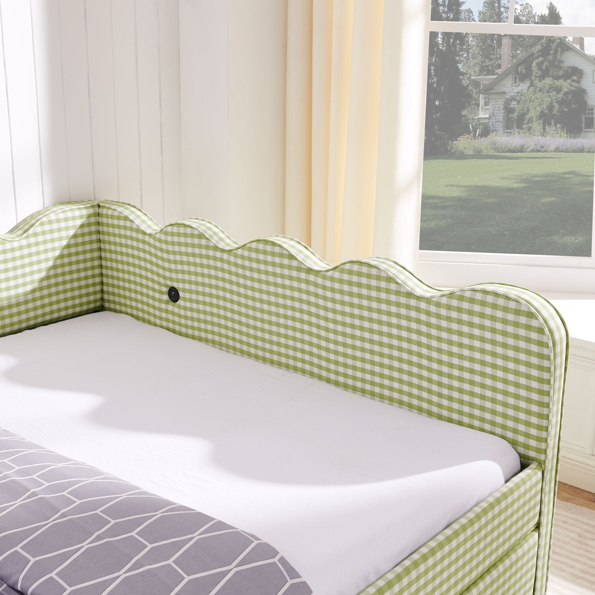 Gingham Daybed With USB Charging Port, Wave-Shaped Design - The Sleep Loft - Online Mattress Showroom NYC
