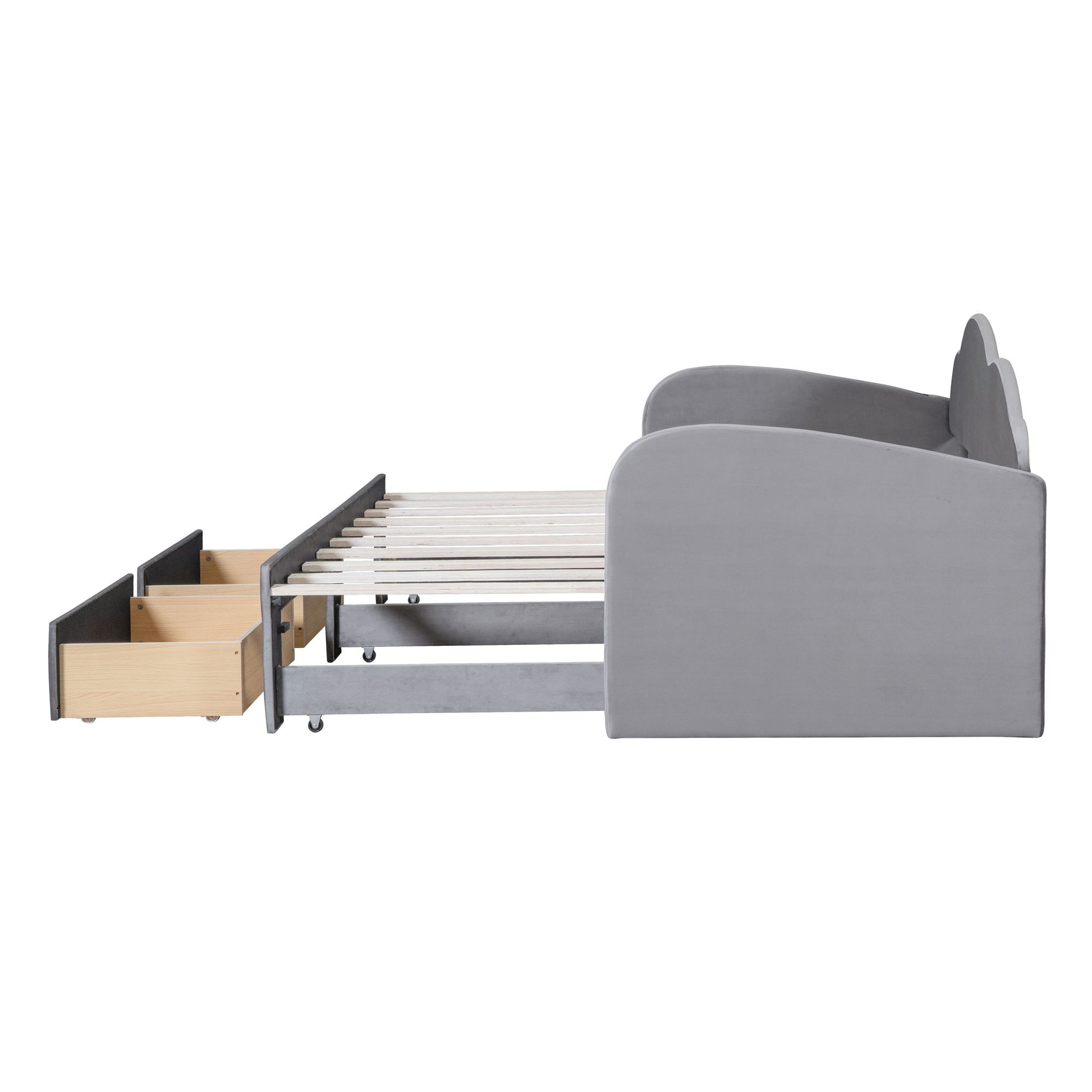 Upholstered Daybed With Cloud-Shaped Backrest, Trundle & 2 Drawers And USB Ports - The Sleep Loft - Online Mattress Showroom NYC
