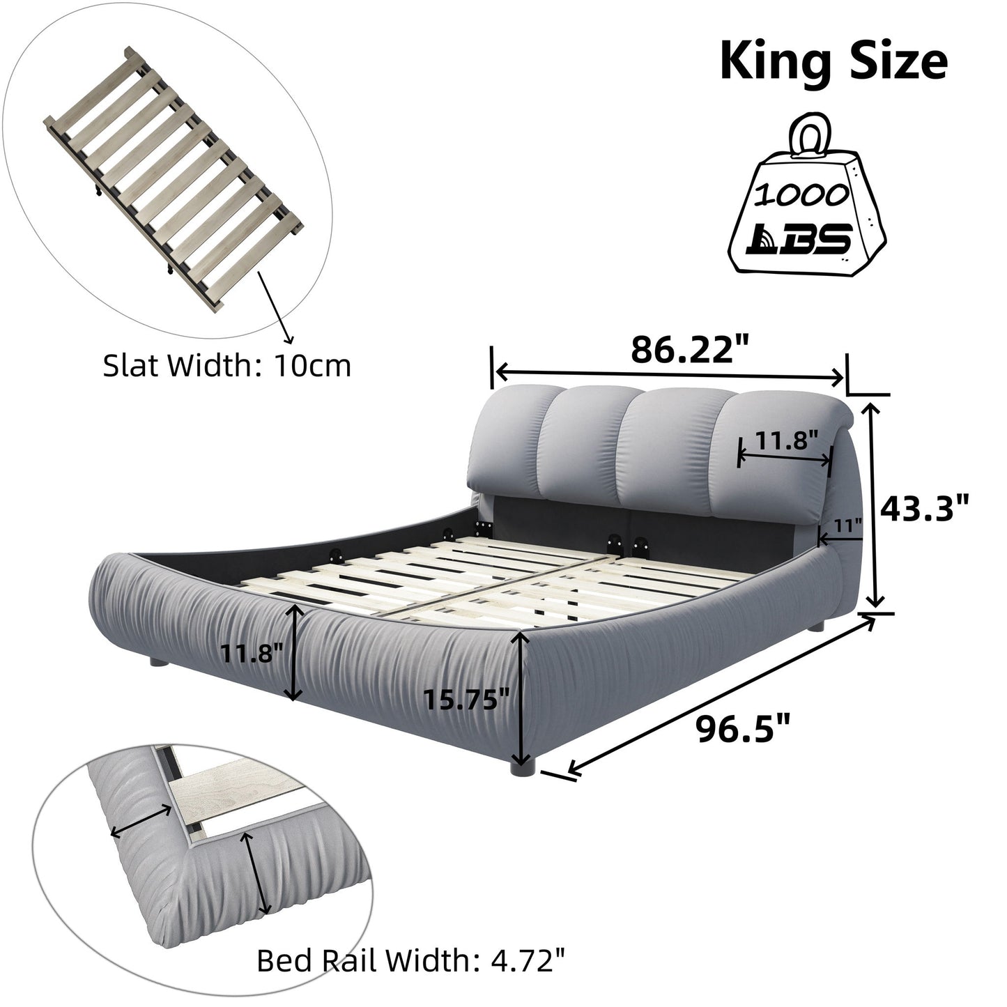 Luxury Upholstered Platform Bed With Oversized Padded Backrest And Solid Wood Frame - The Sleep Loft - Online Mattress Showroom NYC