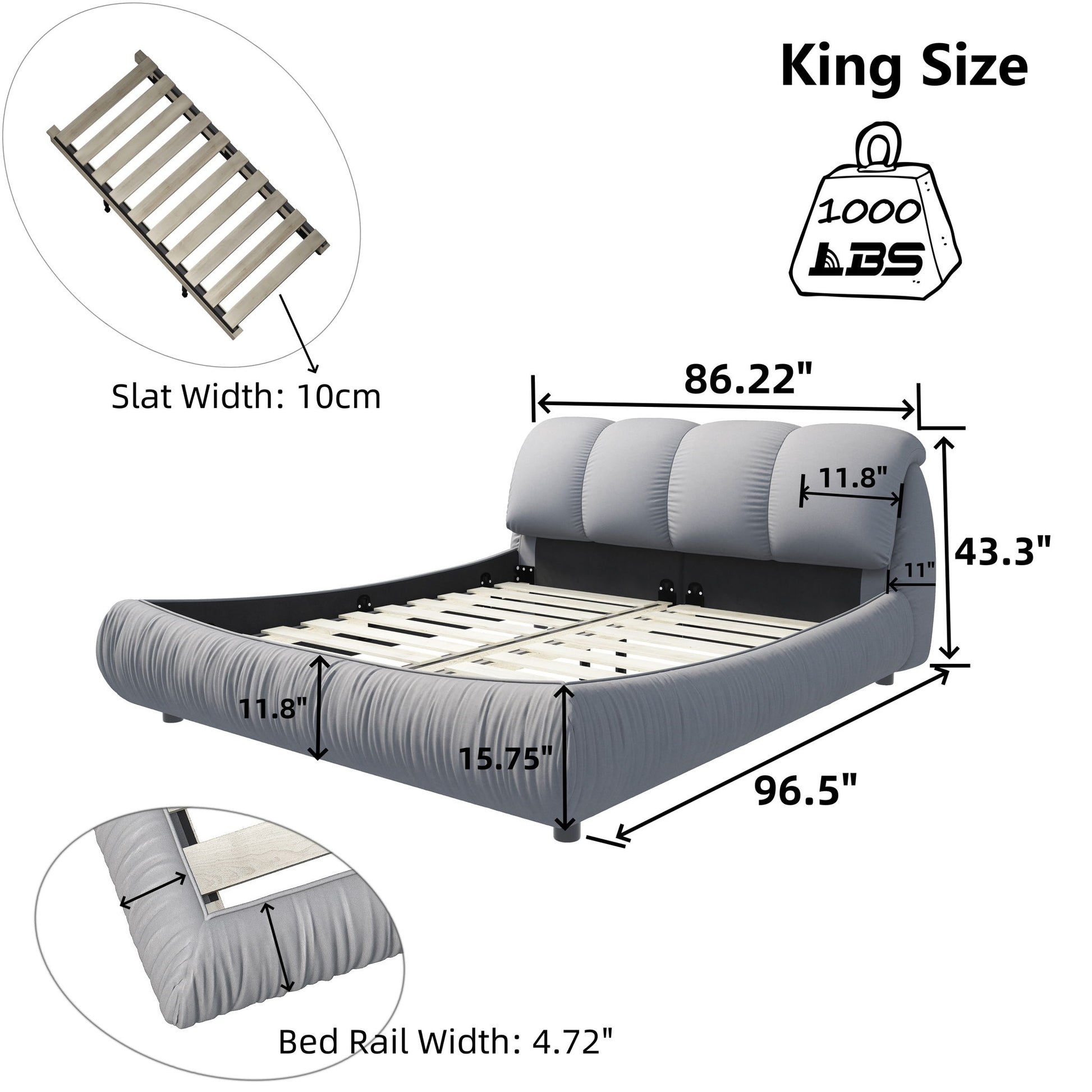 Luxury Upholstered Platform Bed With Oversized Padded Backrest And Solid Wood Frame - The Sleep Loft - Online Mattress Showroom NYC