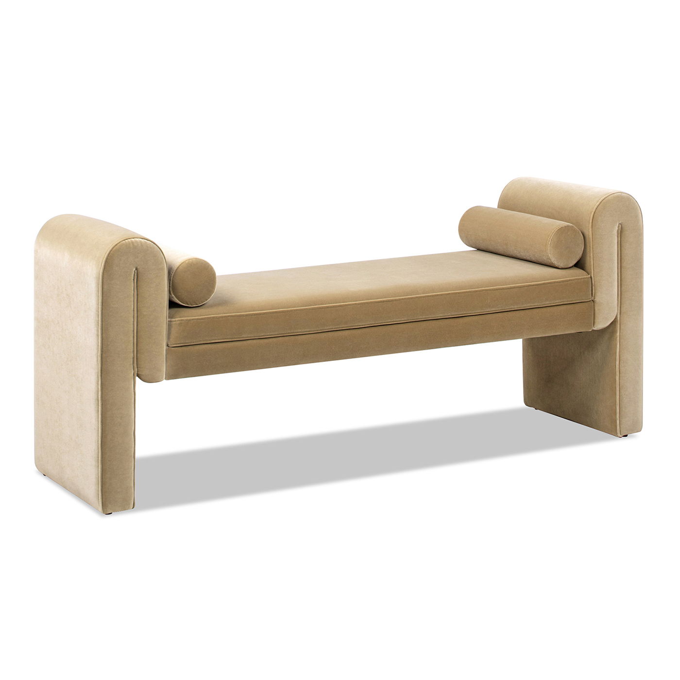 Mason - Arched Arm Bench With Bolster Pillows - Camel Brown Beige - The Sleep Loft - Online Mattress Showroom NYC