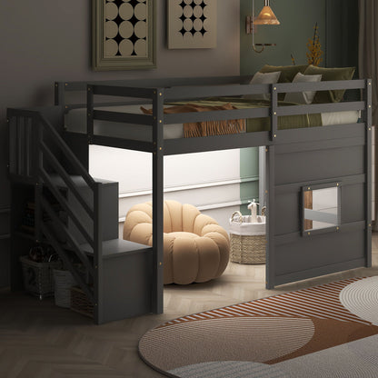 Loft Bed With Storage Staircase, Window & LED Light - The Sleep Loft - Online Mattress Showroom NYC