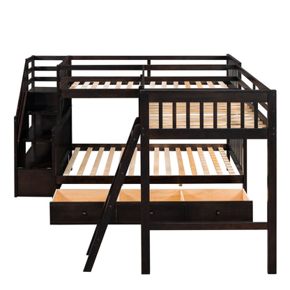 Solid L Shaped Bunk Bed With 3 Drawers, Ladder And Staircase - The Sleep Loft - Online Mattress Showroom NYC