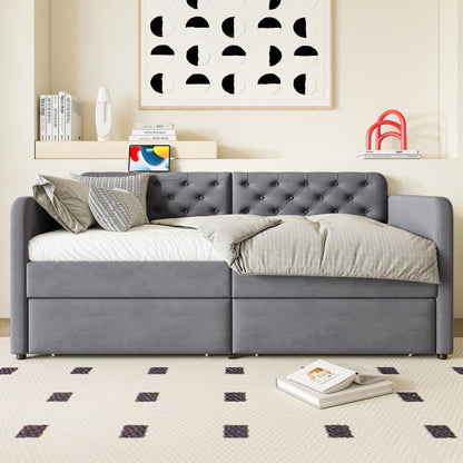 Twin Size Upholstered Daybed With 2 Storage Drawers And USB Charging Design - Gray - The Sleep Loft - Online Mattress Showroom NYC