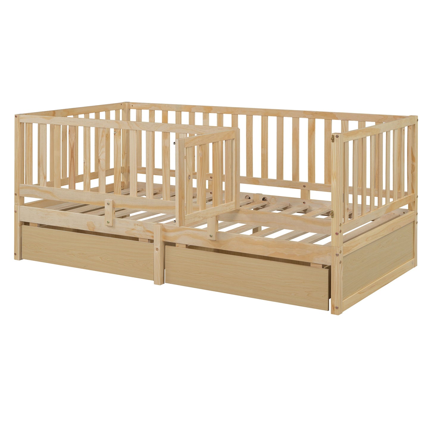 Daybed With Fence Guardrails And 2 Drawers, Split Into Independent Floor Bed & Daybed - The Sleep Loft - Online Mattress Showroom NYC