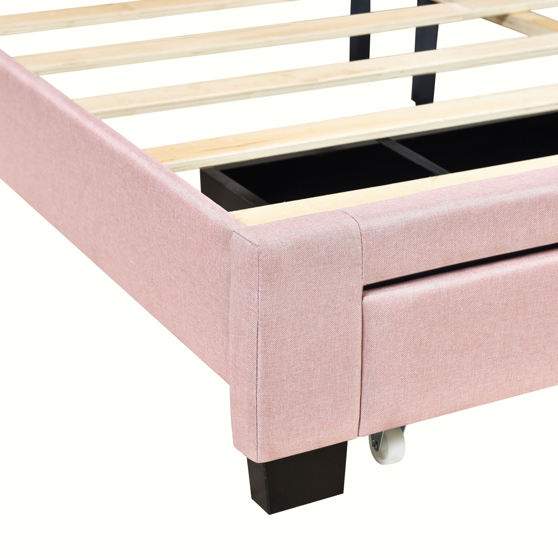 Queen Size Storage Bed Linen Upholstered Platform Bed & Two Drawers - Pink - The Sleep Loft - Online Mattress Showroom NYC