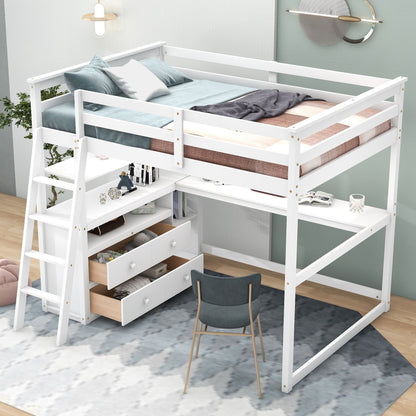 Modern Loft Bed With Built In Desk, Shelves, And 2 Drawers - The Sleep Loft - Online Mattress Showroom NYC