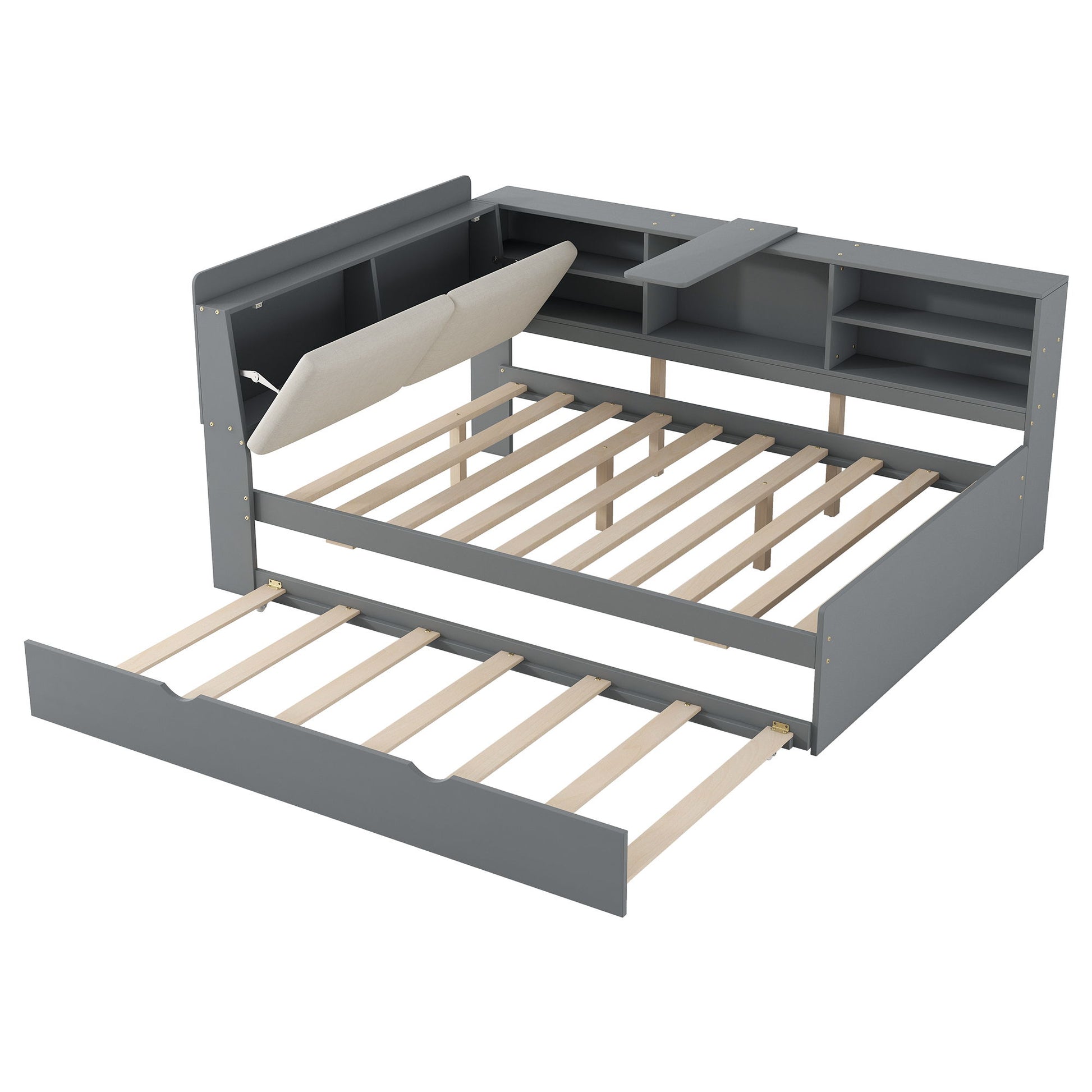 Platform Bed With Trundle, Shelves, And Storage Headboard - The Sleep Loft - Online Mattress Showroom NYC