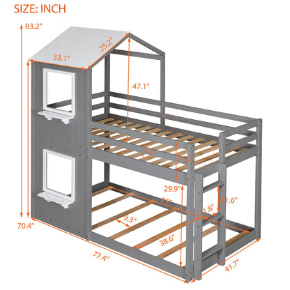 Bunk Bed Wood Bed & Roof, Window, Guardrail, Ladder - The Sleep Loft - Online Mattress Showroom NYC