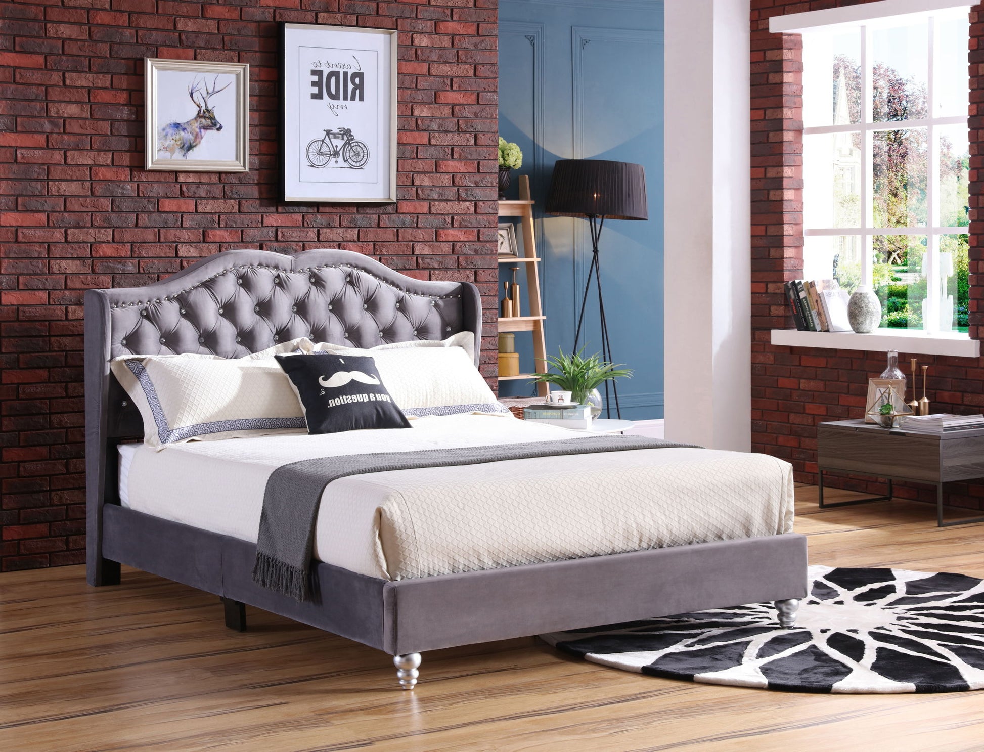 Upholstered Velvet Bed Transitional - The Sleep Loft - Online Mattress Showroom NYC