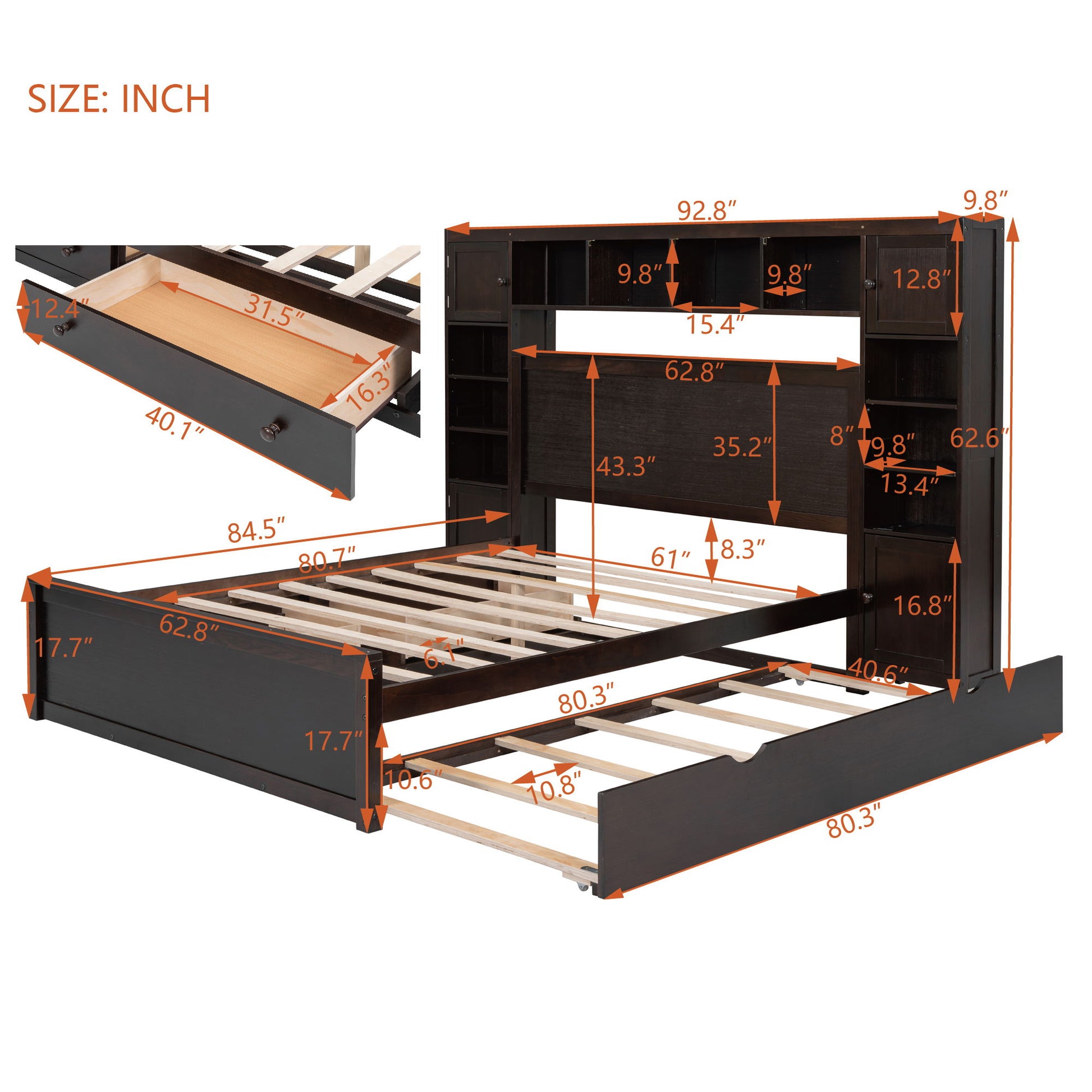 Bed With All In One Cabinet, Shelf And Sockets, Twin Long Trundle - The Sleep Loft - Online Mattress Showroom NYC