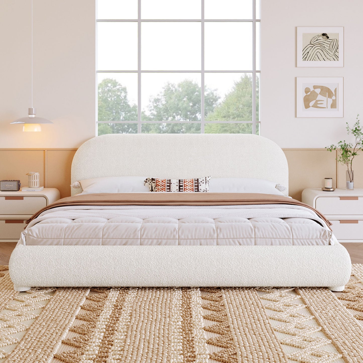 Upholstered Simple Modern Bedroom Bed With Curved Headboard - The Sleep Loft - Online Mattress Showroom NYC