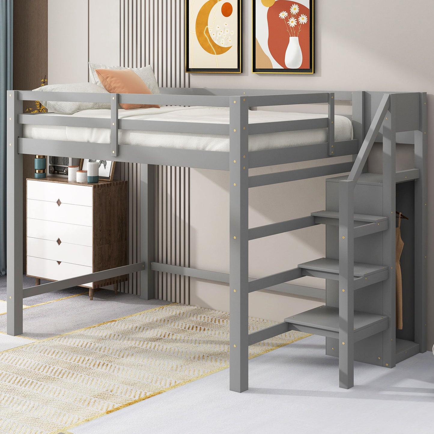 Loft Bed With Built In Storage Wardrobe And Staircase - The Sleep Loft - Online Mattress Showroom NYC