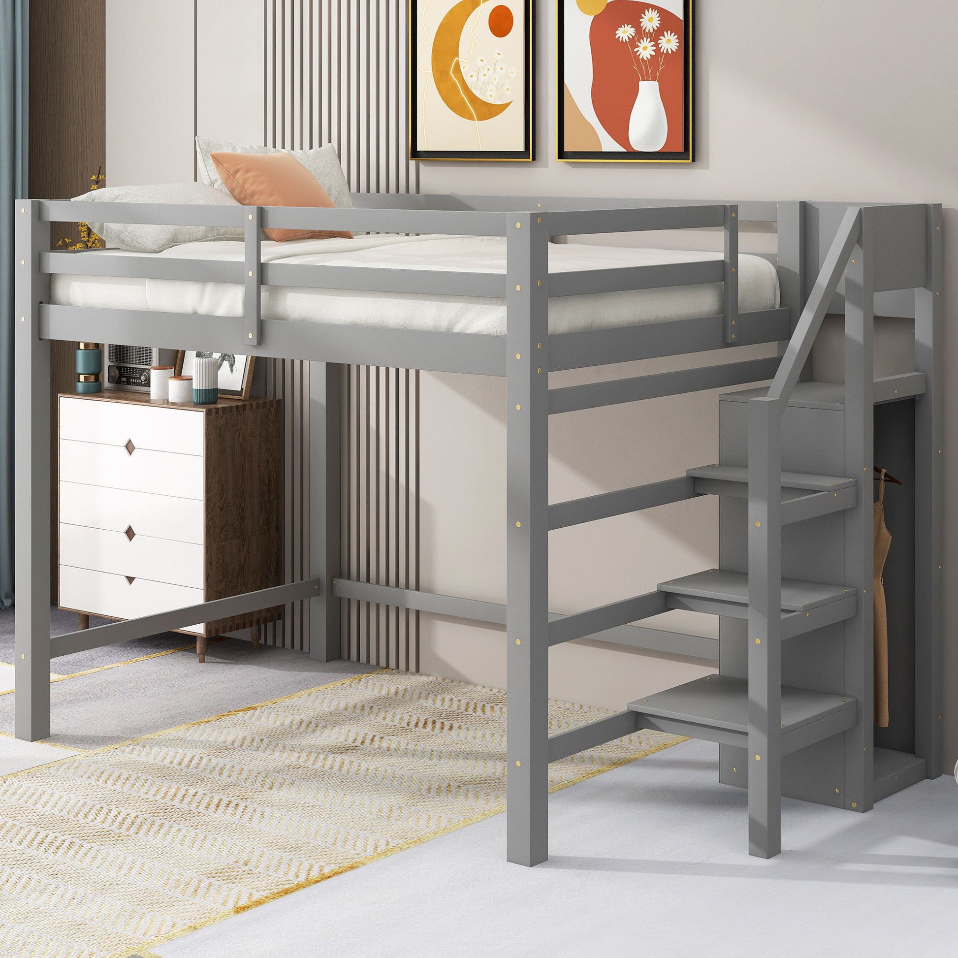 Loft Bed With Built In Storage Wardrobe And Staircase - The Sleep Loft - Online Mattress Showroom NYC