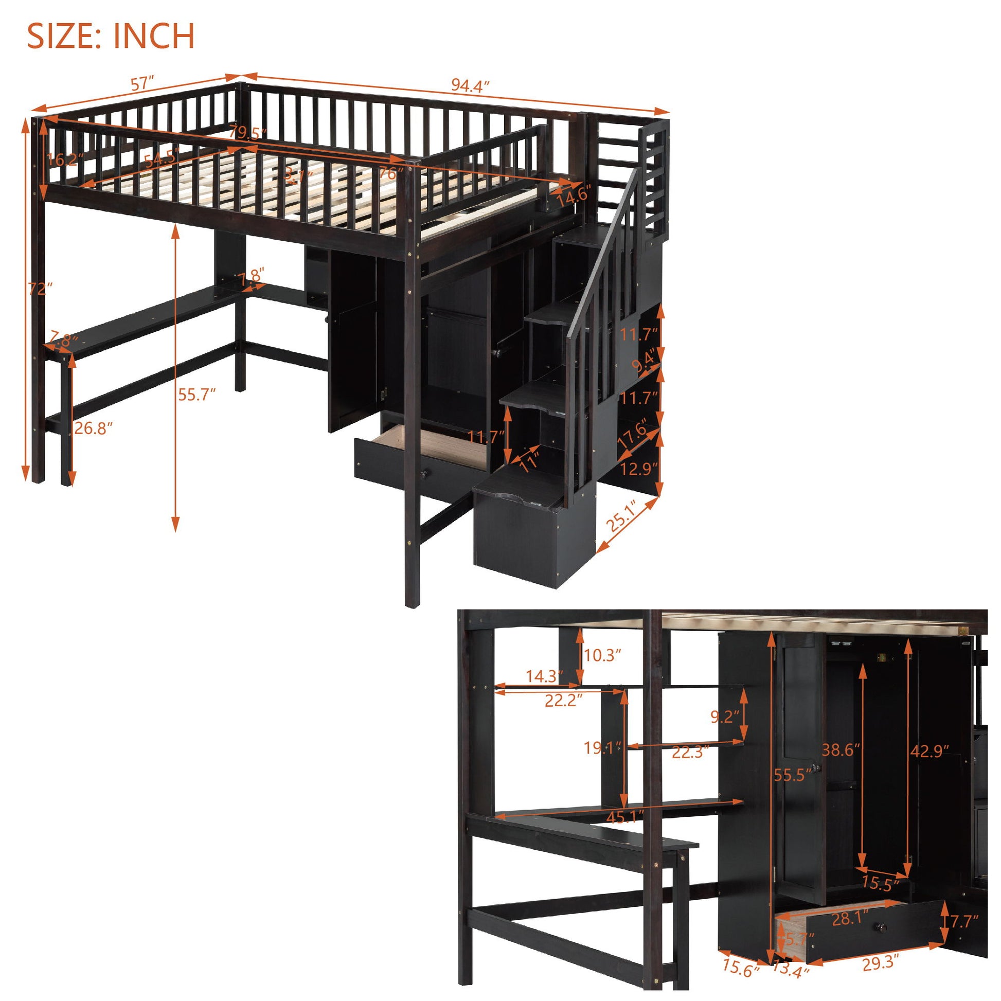 Loft Bed With Bookshelf, Drawers, Desk, And Wardrobe - The Sleep Loft - Online Mattress Showroom NYC