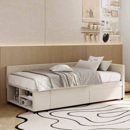 L Shaped Upholstered Platform Bed With Storage And Drawers - The Sleep Loft - Online Mattress Showroom NYC