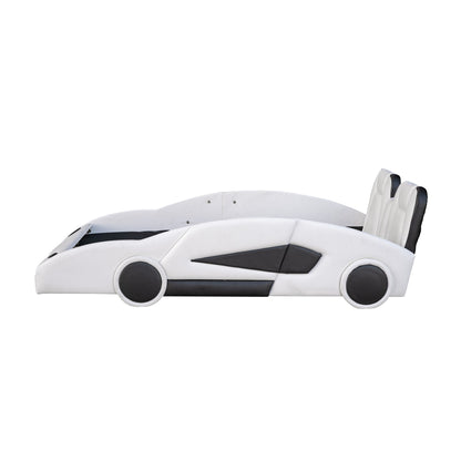 Race Car Shaped Twin Platform Bed With Wheels, Pine Wood Construction - The Sleep Loft - Online Mattress Showroom NYC