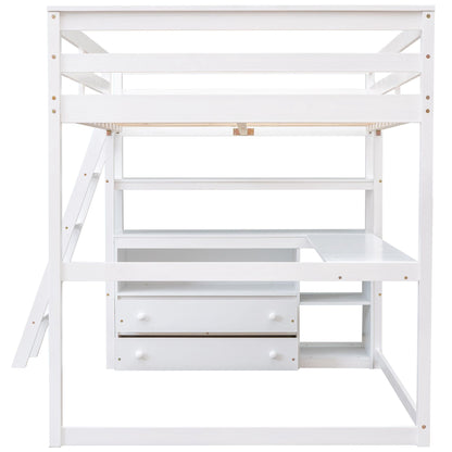 Modern Loft Bed With Built In Desk, Shelves, And 2 Drawers - The Sleep Loft - Online Mattress Showroom NYC