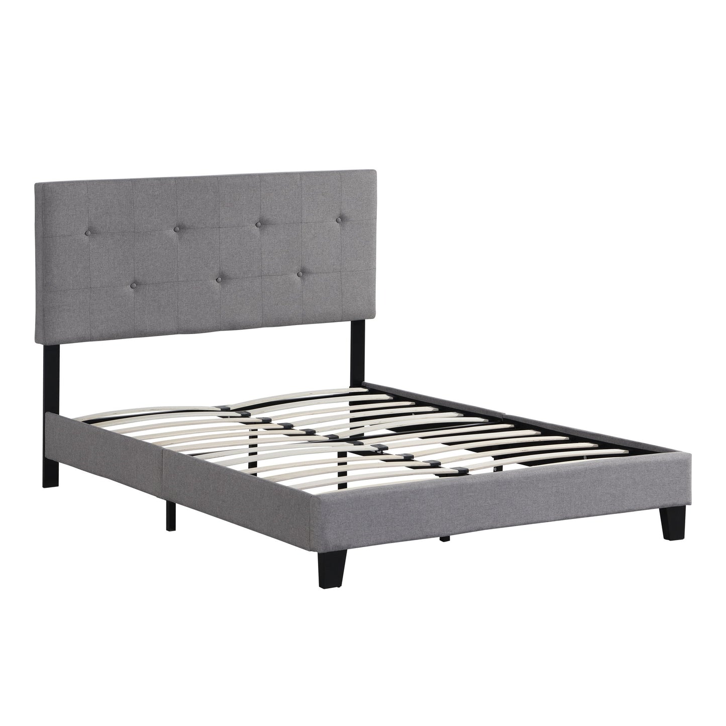 Queen Size Upholstered Platform Bed Frame With Button Tufted Linen Headboard, No Box Spring Needed, Wood Slat Support - Gray - The Sleep Loft - Online Mattress Showroom NYC