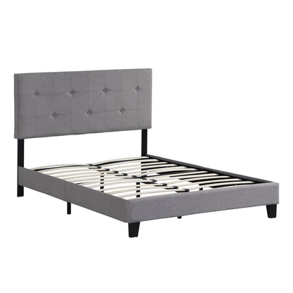 Queen Size Upholstered Platform Bed Frame With Button Tufted Linen Headboard, No Box Spring Needed, Wood Slat Support - Gray - The Sleep Loft - Online Mattress Showroom NYC