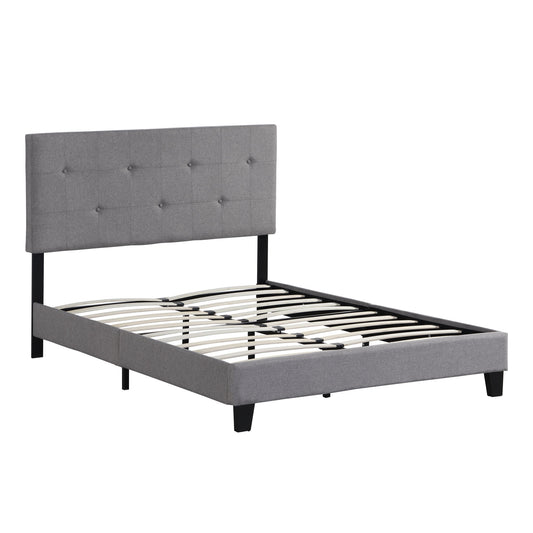 Queen Size Upholstered Platform Bed Frame With Button Tufted Linen Headboard, No Box Spring Needed, Wood Slat Support - Gray - The Sleep Loft - Online Mattress Showroom NYC