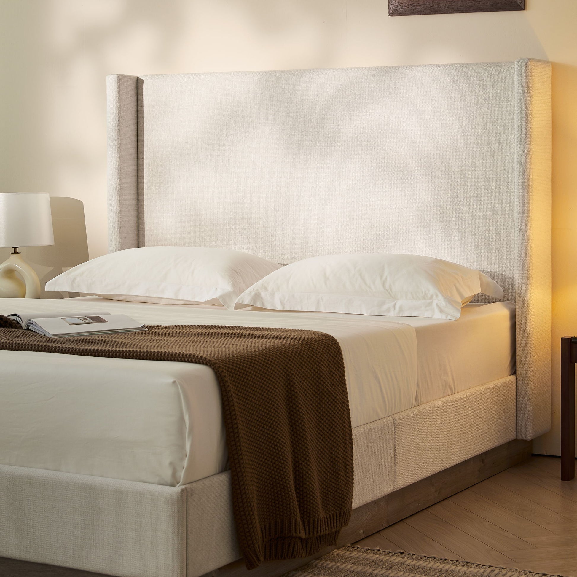 Hosford - Minimalist Canvas Upholstered Wingback Bed - The Sleep Loft - Online Mattress Showroom NYC