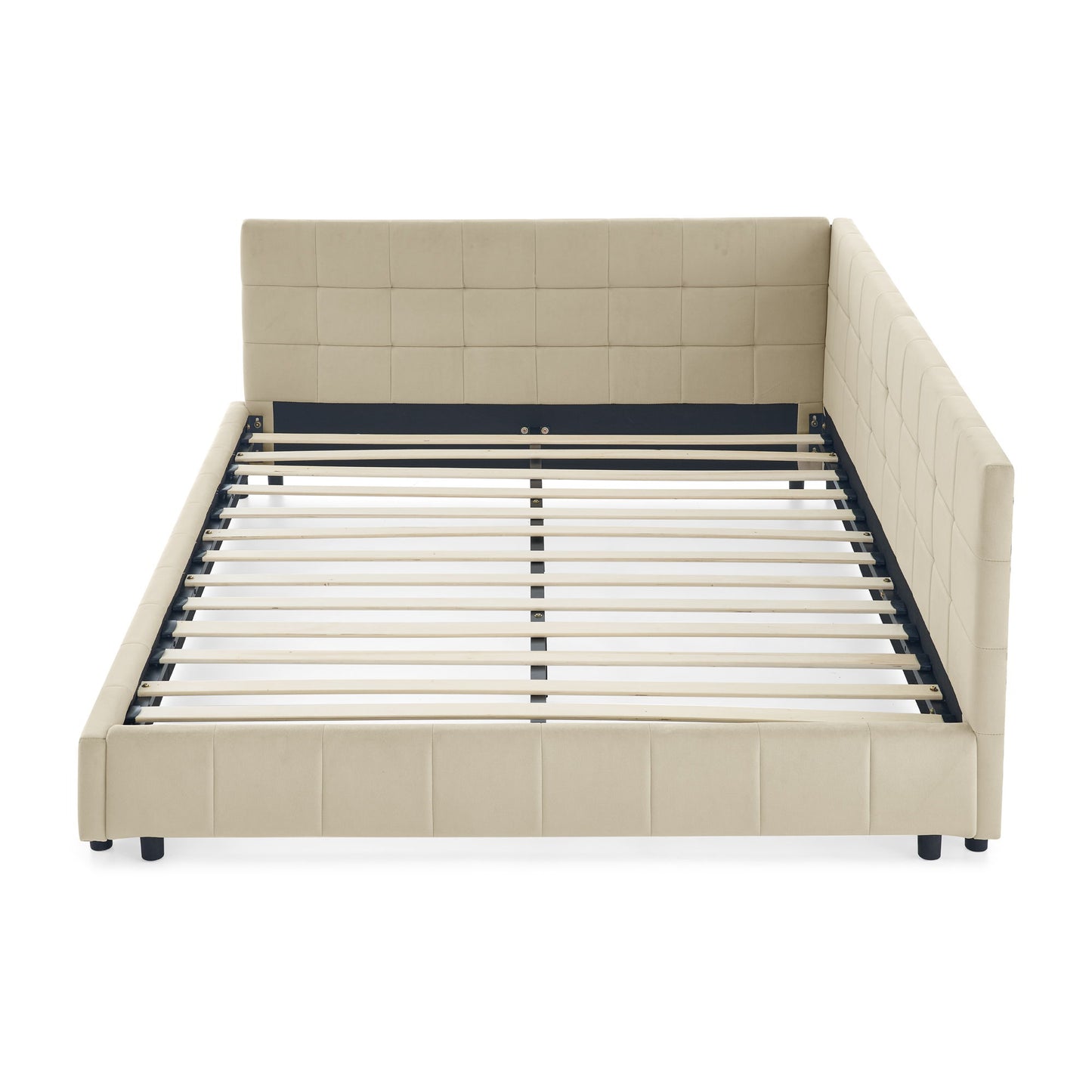 Mid-Century Storage Upholstered Tufted Bed Frame With Backrest And Armrests - The Sleep Loft - Online Mattress Showroom NYC