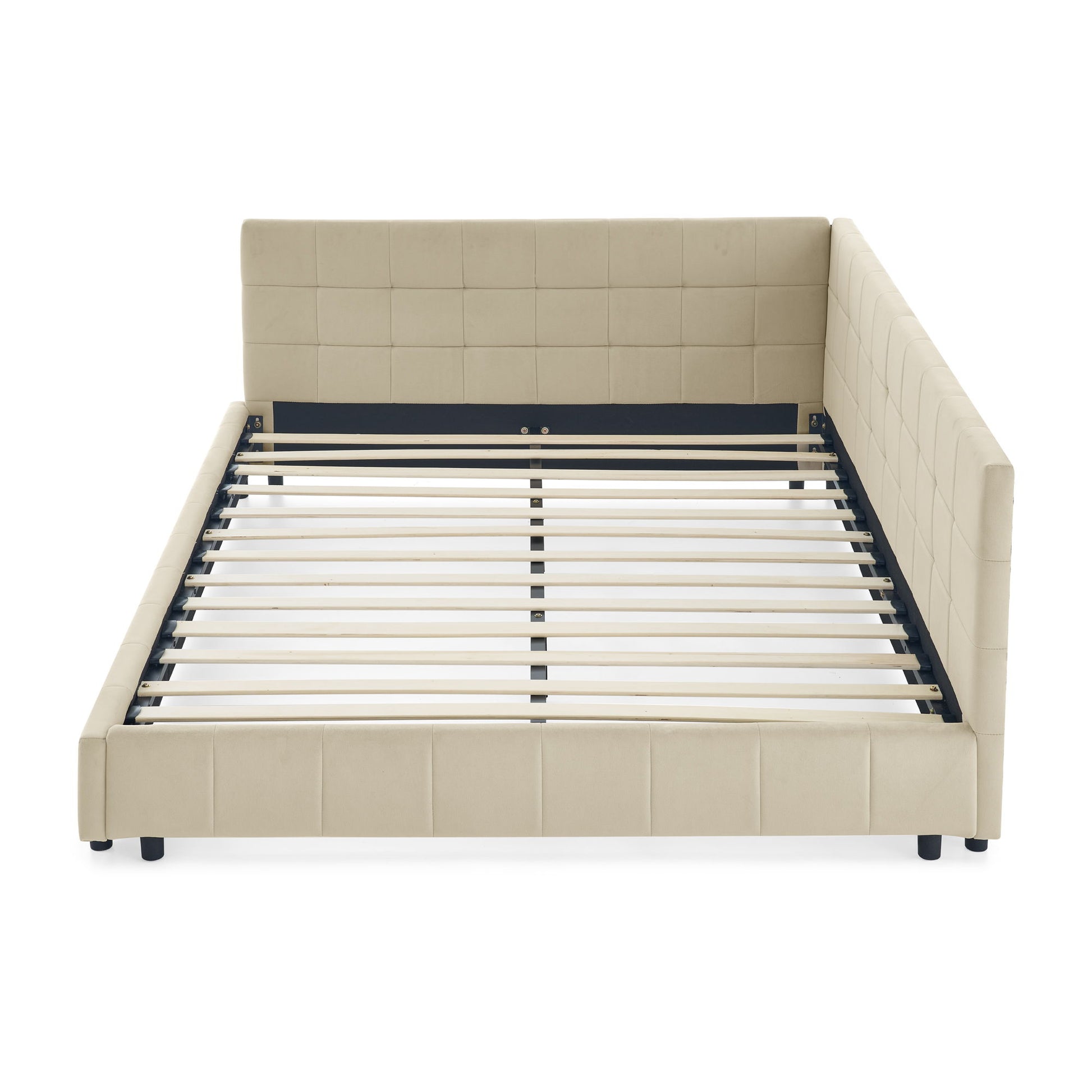 Mid-Century Storage Upholstered Tufted Bed Frame With Backrest And Armrests - The Sleep Loft - Online Mattress Showroom NYC