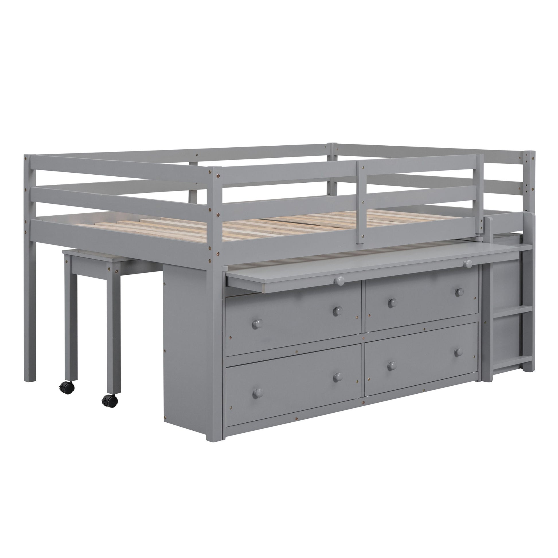 Loft Bed With Retractable Writing Desk And 4 Drawers, With Lateral Portable Desk And Shelves - The Sleep Loft - Online Mattress Showroom NYC