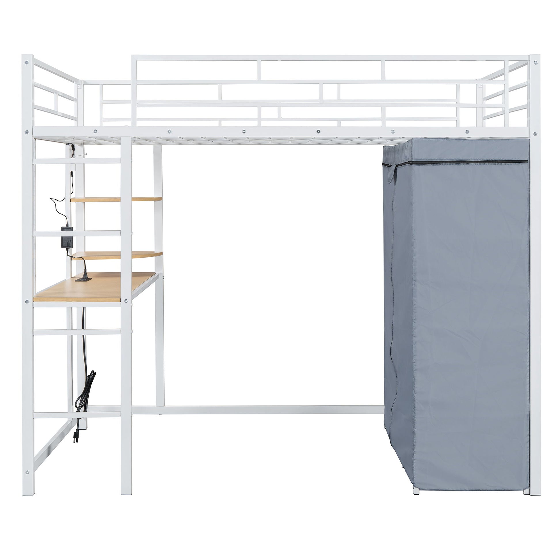 Loft Bed With Desk, Shelves, Power Outlet, LED Light And Wardrobe - The Sleep Loft - Online Mattress Showroom NYC