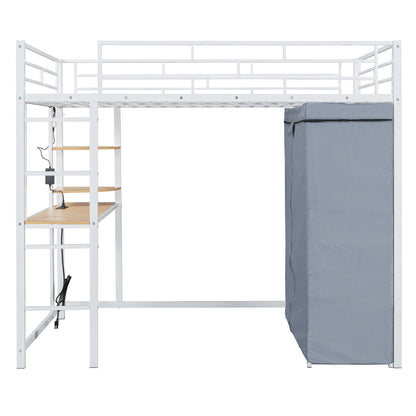 Loft Bed With Desk, Shelves, Power Outlet, LED Light And Wardrobe - The Sleep Loft - Online Mattress Showroom NYC
