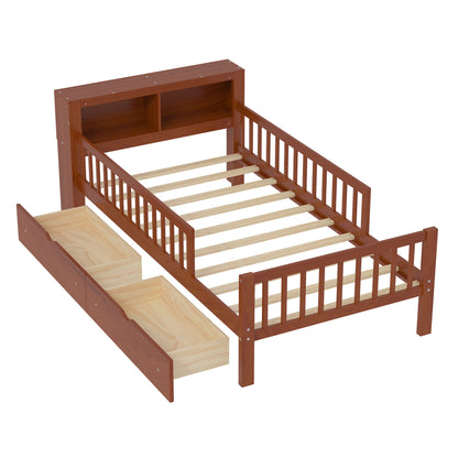 Bed With Headboard Storage Rack, 2 Under Bed Drawers, 3 Side Guardrails For Safety - The Sleep Loft - Online Mattress Showroom NYC
