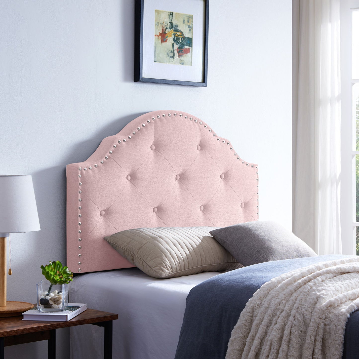 Flanner - Contemporary Fabric Upholstered Twin Headboard - Blush - The Sleep Loft - Online Mattress Showroom NYC