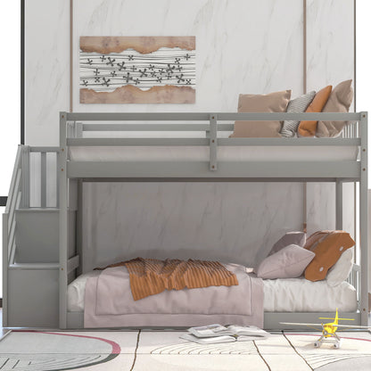 Twin Over Twin Floor Bunk Bed, Ladder With Storage - The Sleep Loft - Online Mattress Showroom NYC