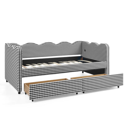 Gingham Daybed With USB Charging Port, Wave-Shaped Design - The Sleep Loft - Online Mattress Showroom NYC