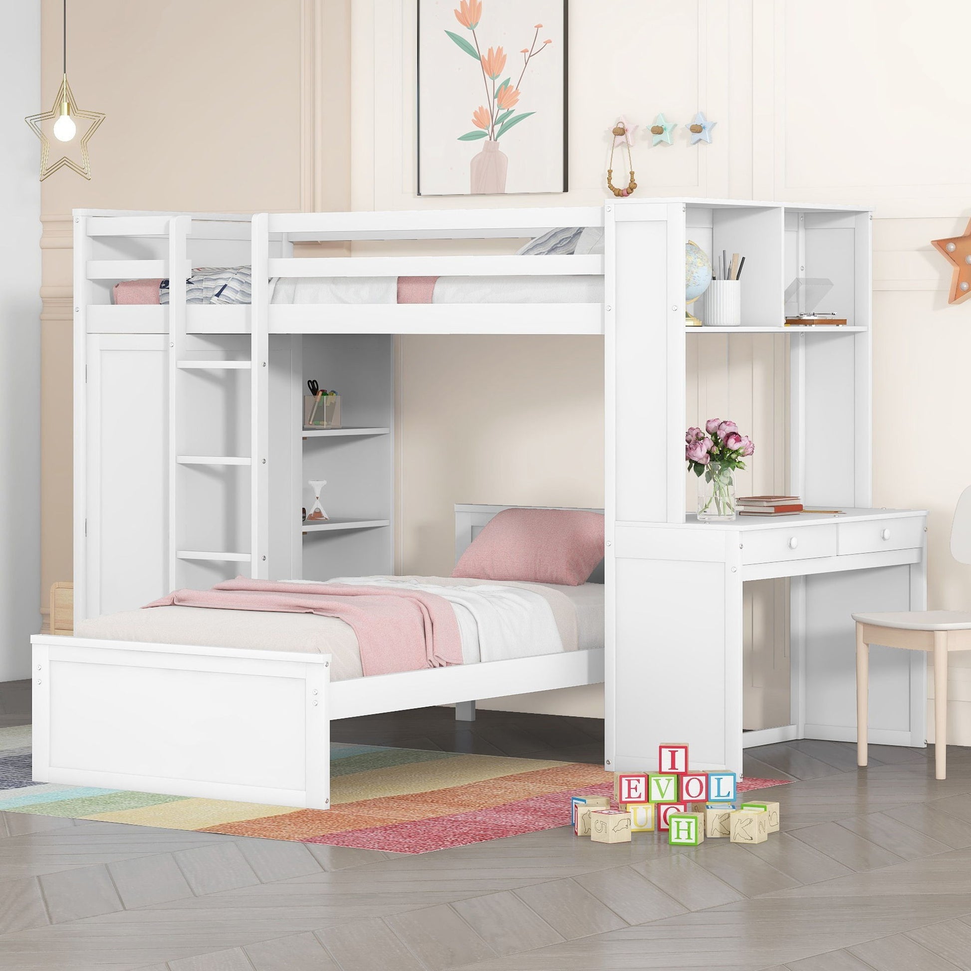 Loft Bed With A Stand Alone Bed, Shelves, Desk, And Wardrobe - The Sleep Loft - Online Mattress Showroom NYC