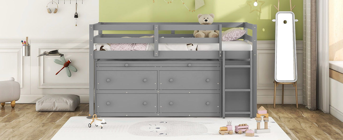 Loft Bed With Retractable Writing Desk And 4 Drawers, With Lateral Portable Desk And Shelves - The Sleep Loft - Online Mattress Showroom NYC