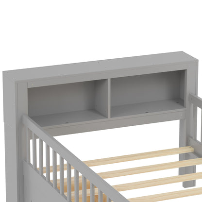 Bed With Headboard Storage Rack, 2 Under Bed Drawers, 3 Side Guardrails For Safety - The Sleep Loft - Online Mattress Showroom NYC