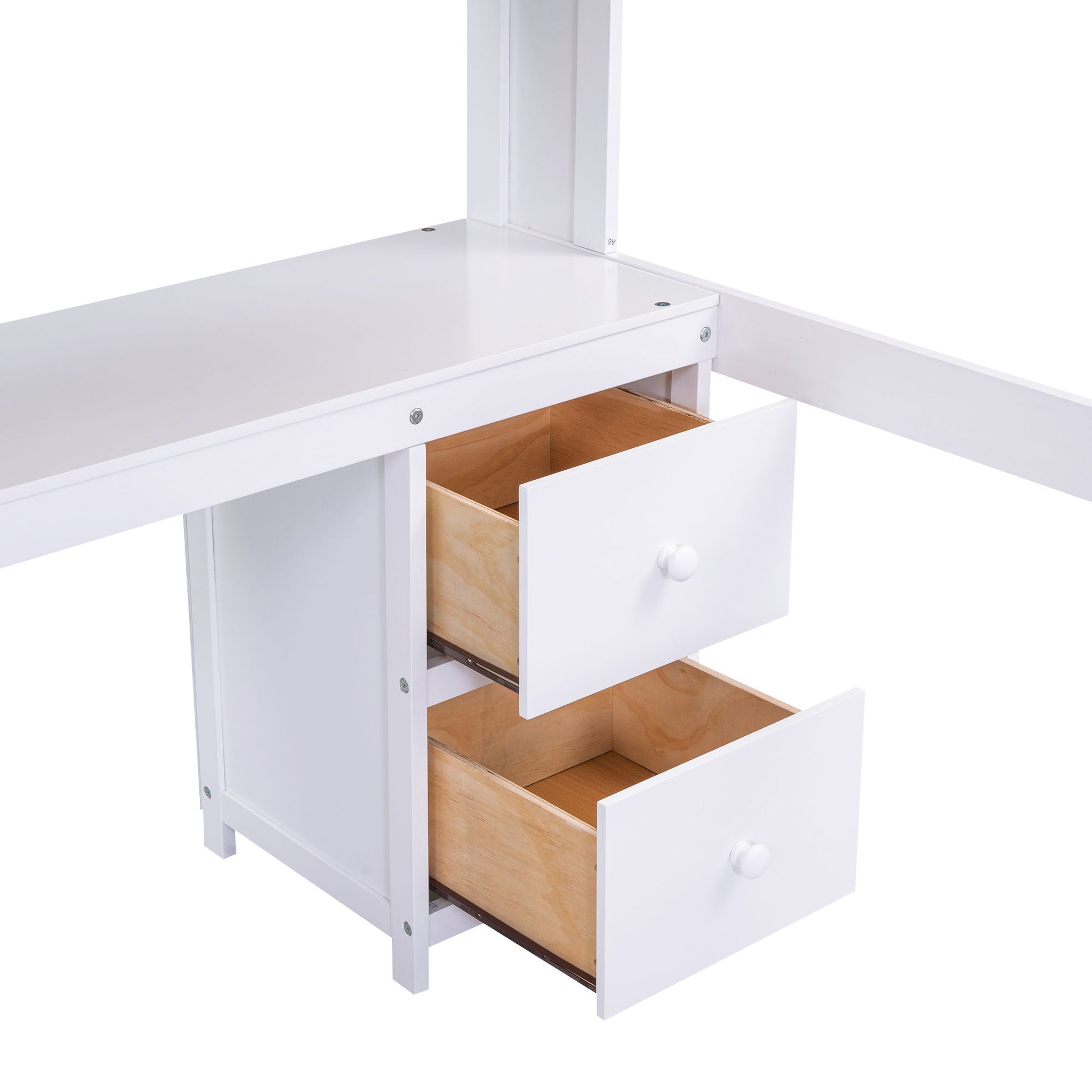 Full Size Loft Bed With Desk, Cabinets, Drawers, Charging Station And Bedside Tray, Sturdy Frame, No Box Spring Required - White - The Sleep Loft - Online Mattress Showroom NYC