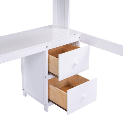 Full Size Loft Bed With Desk, Cabinets, Drawers, Charging Station And Bedside Tray, Sturdy Frame, No Box Spring Required - White - The Sleep Loft - Online Mattress Showroom NYC