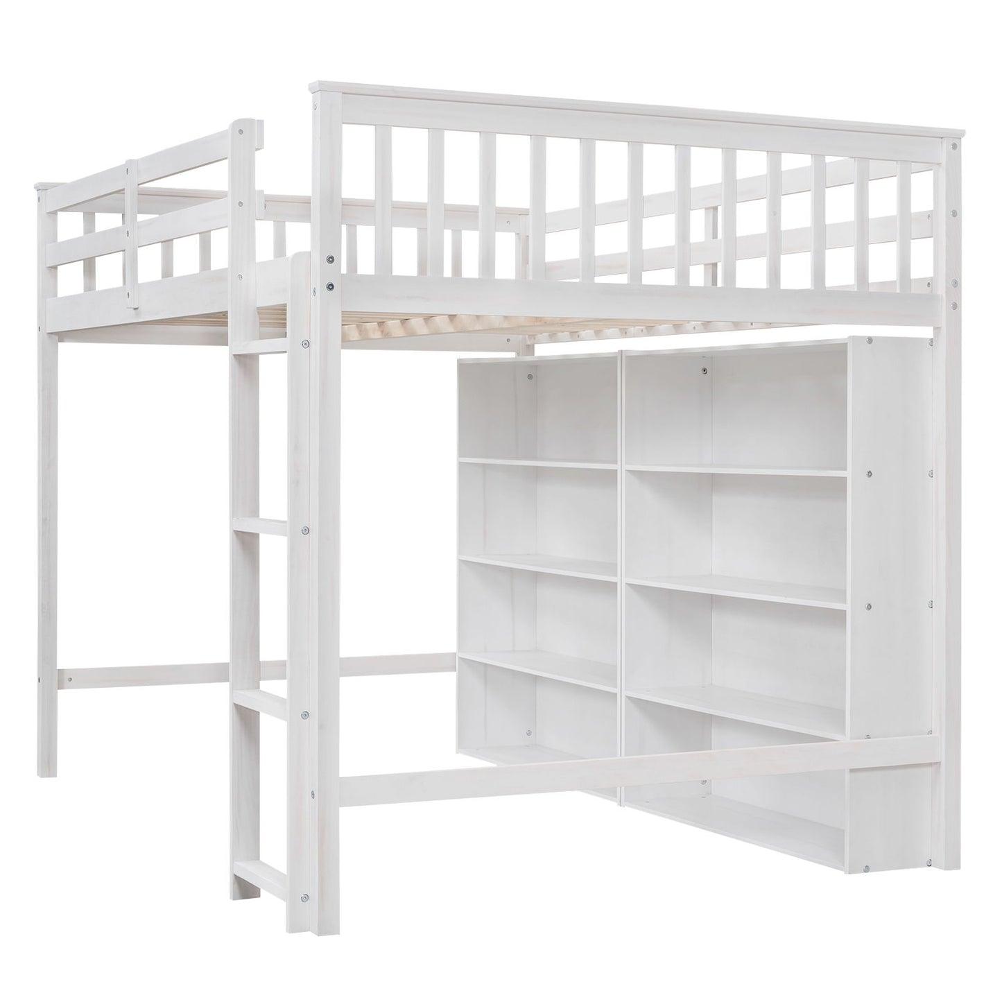 Loft Bed With 8 Open Storage Shelves And Built In Ladder - The Sleep Loft - Online Mattress Showroom NYC