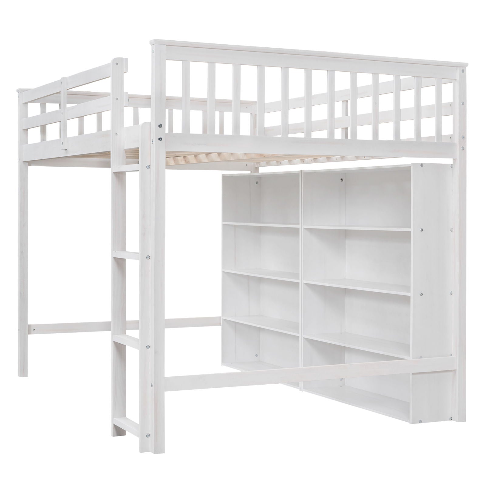 Loft Bed With 8 Open Storage Shelves And Built In Ladder - The Sleep Loft - Online Mattress Showroom NYC