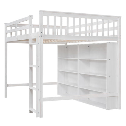 Loft Bed With 8 Open Storage Shelves And Built In Ladder - The Sleep Loft - Online Mattress Showroom NYC