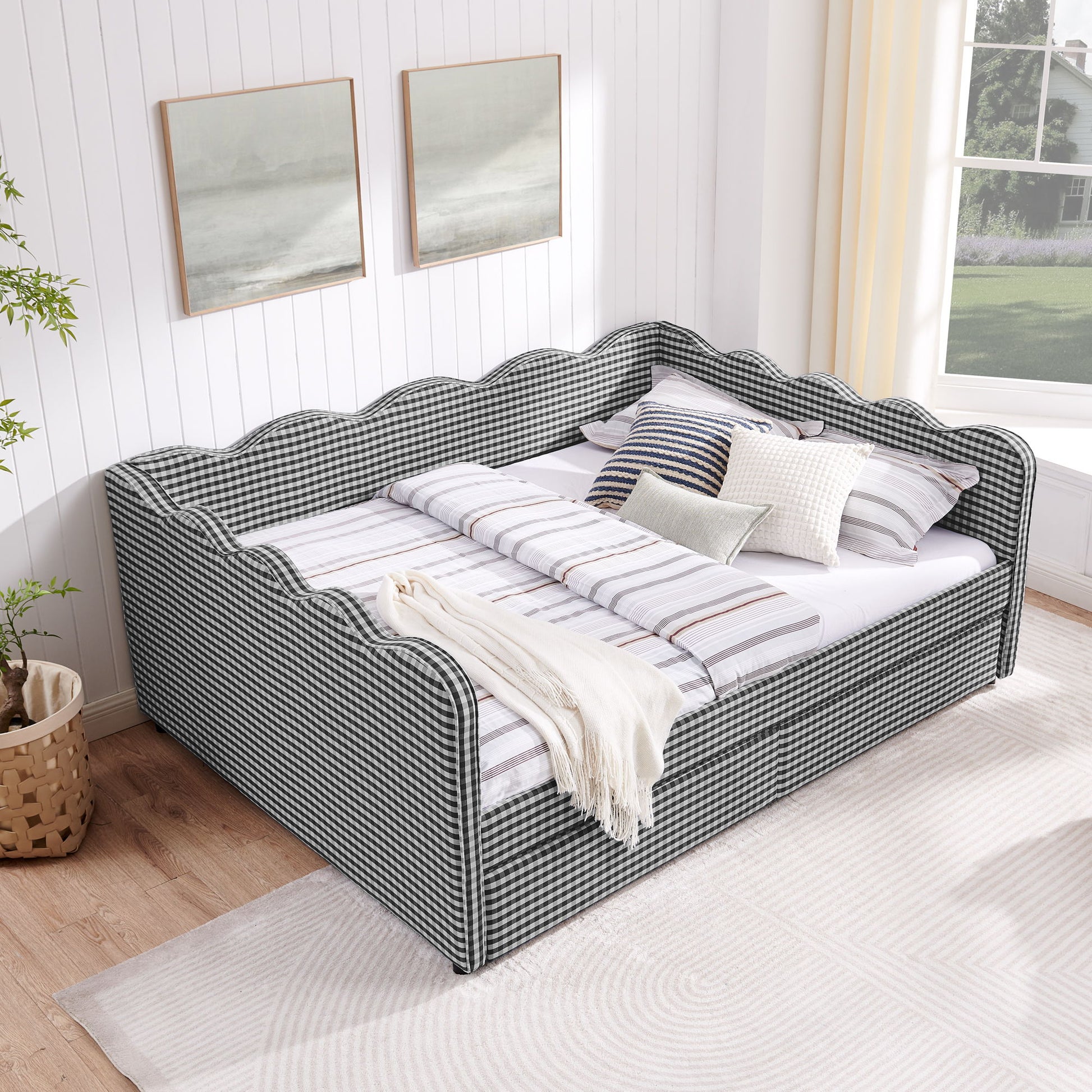Gingham Daybed With USB Charging Port, Wave-Shaped Design - The Sleep Loft - Online Mattress Showroom NYC