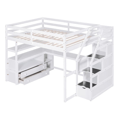 Loft Bed With Desk, Shelves, 2 Drawers, Storage Staircase - The Sleep Loft - Online Mattress Showroom NYC