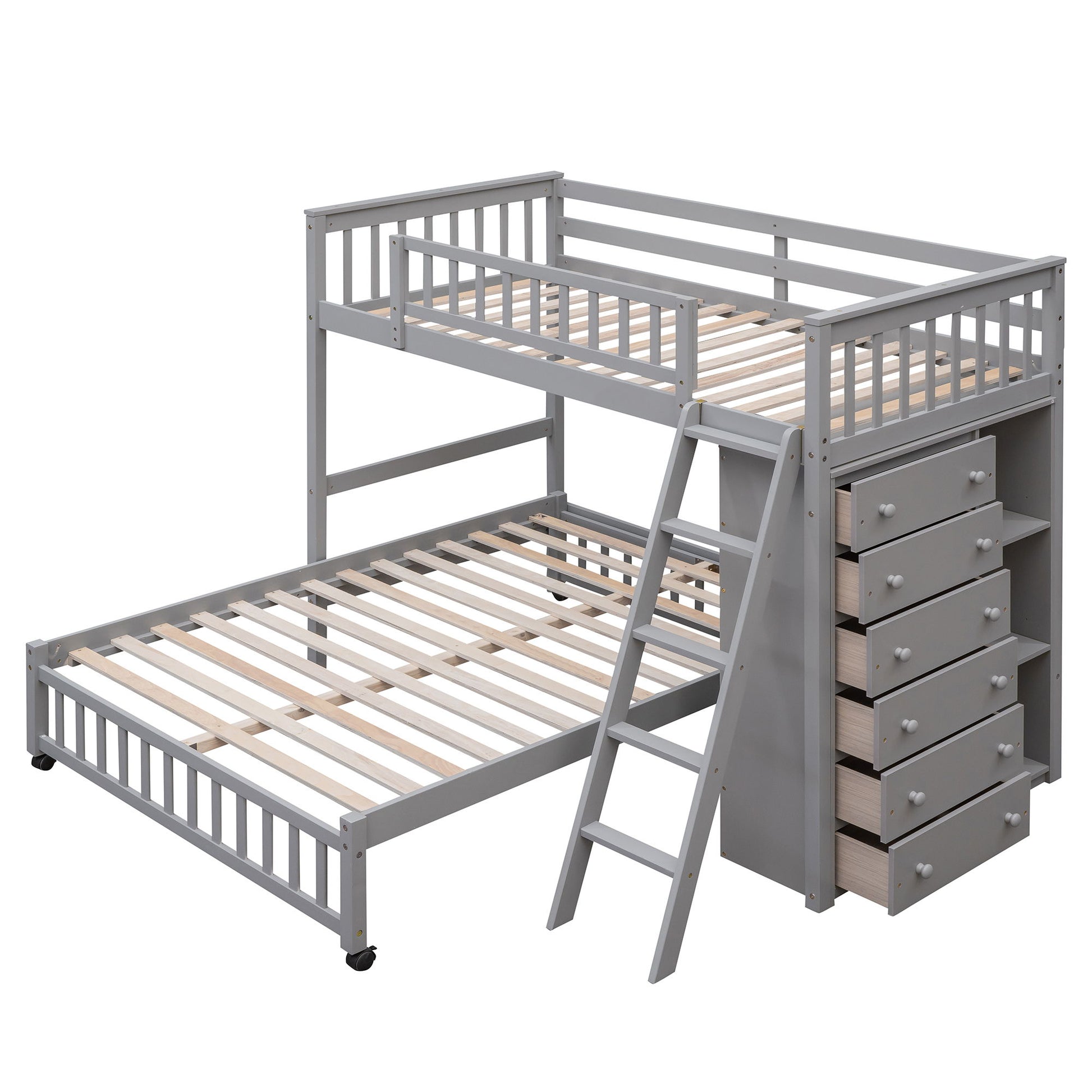 Bunk Bed With 6 Drawers And Flexible Shelves, Bottom Bed With Wheels - The Sleep Loft - Online Mattress Showroom NYC