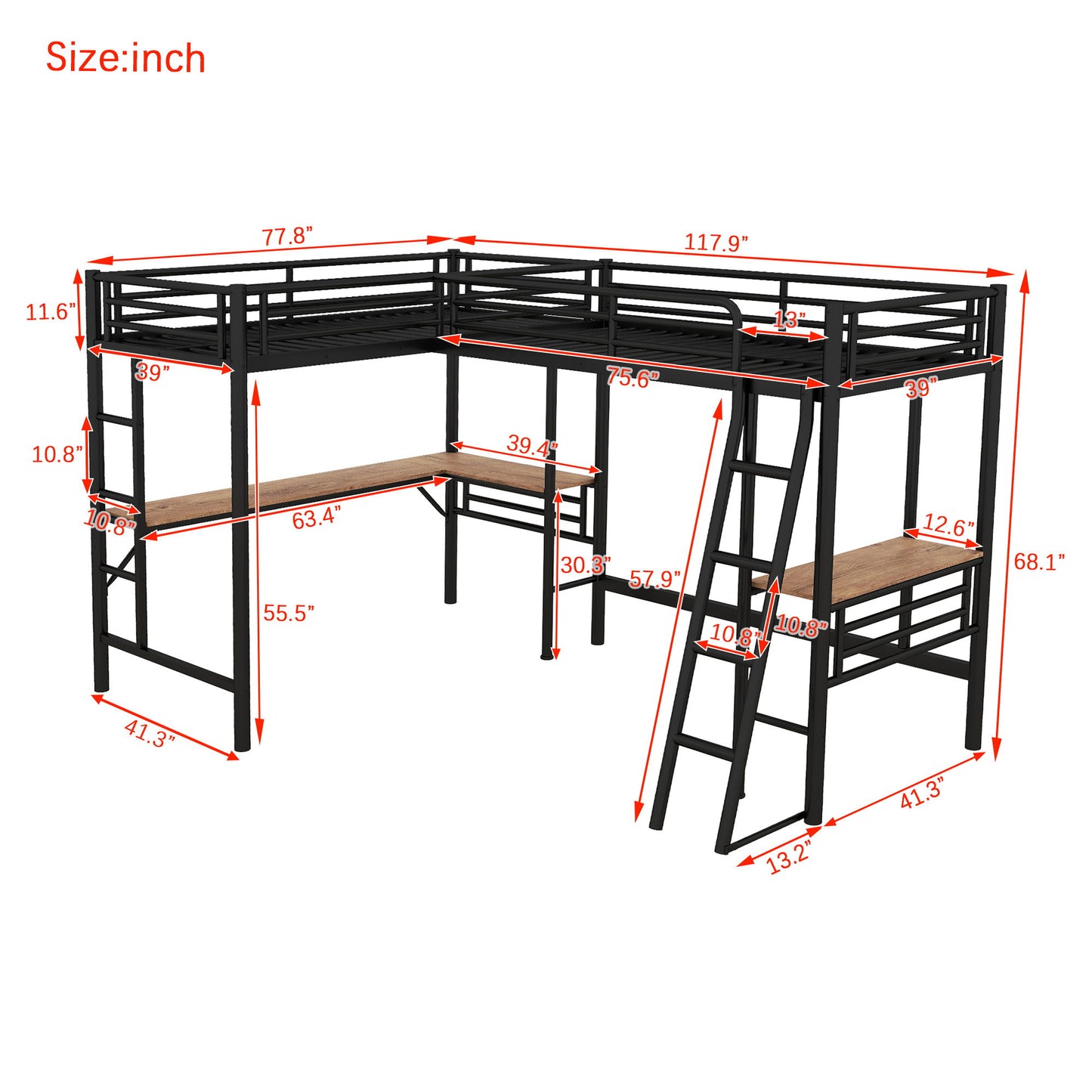 Twin Loft Bed With 2 Built In Desks, Mission Style - Black - The Sleep Loft - Online Mattress Showroom NYC