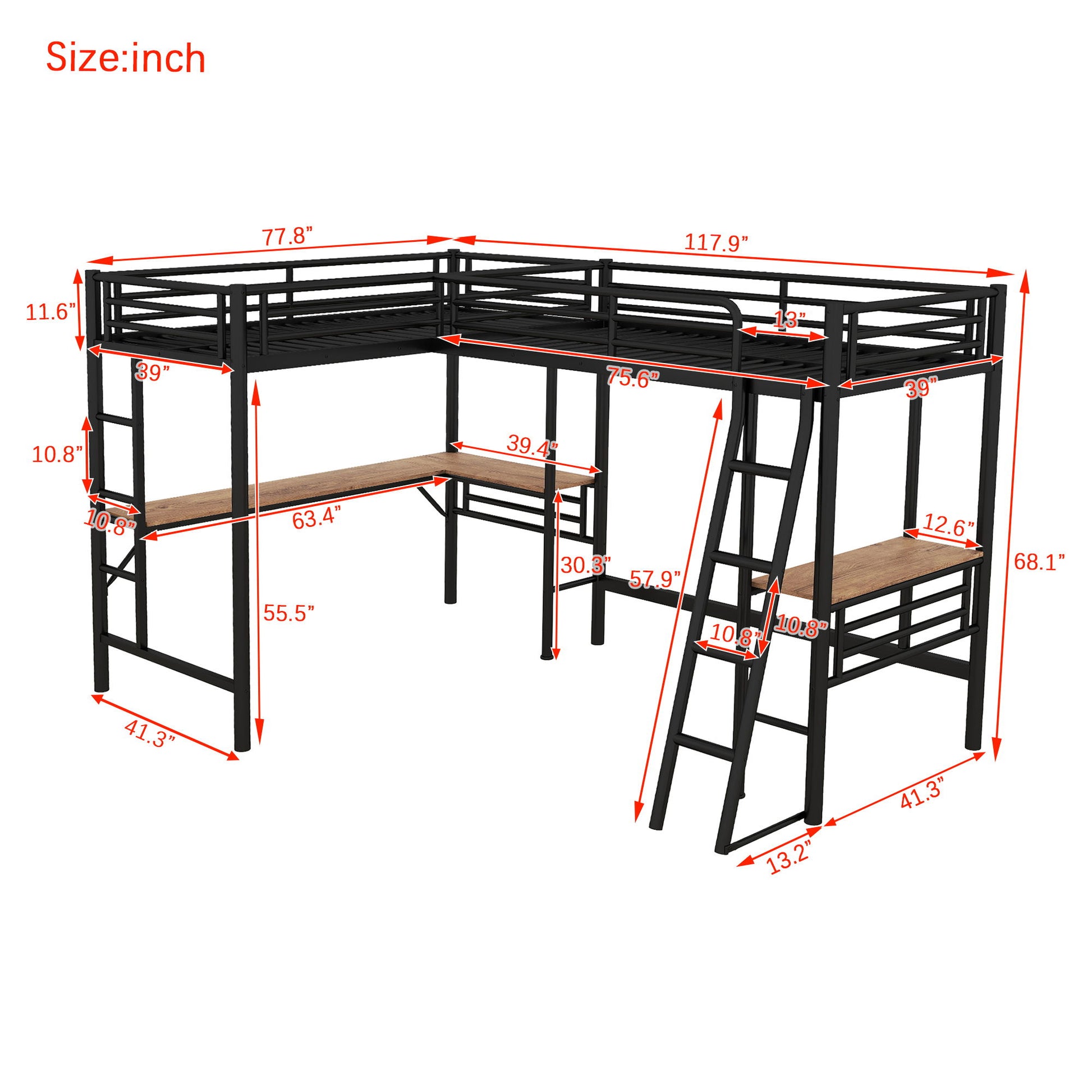 Twin Loft Bed With 2 Built In Desks, Mission Style - Black - The Sleep Loft - Online Mattress Showroom NYC