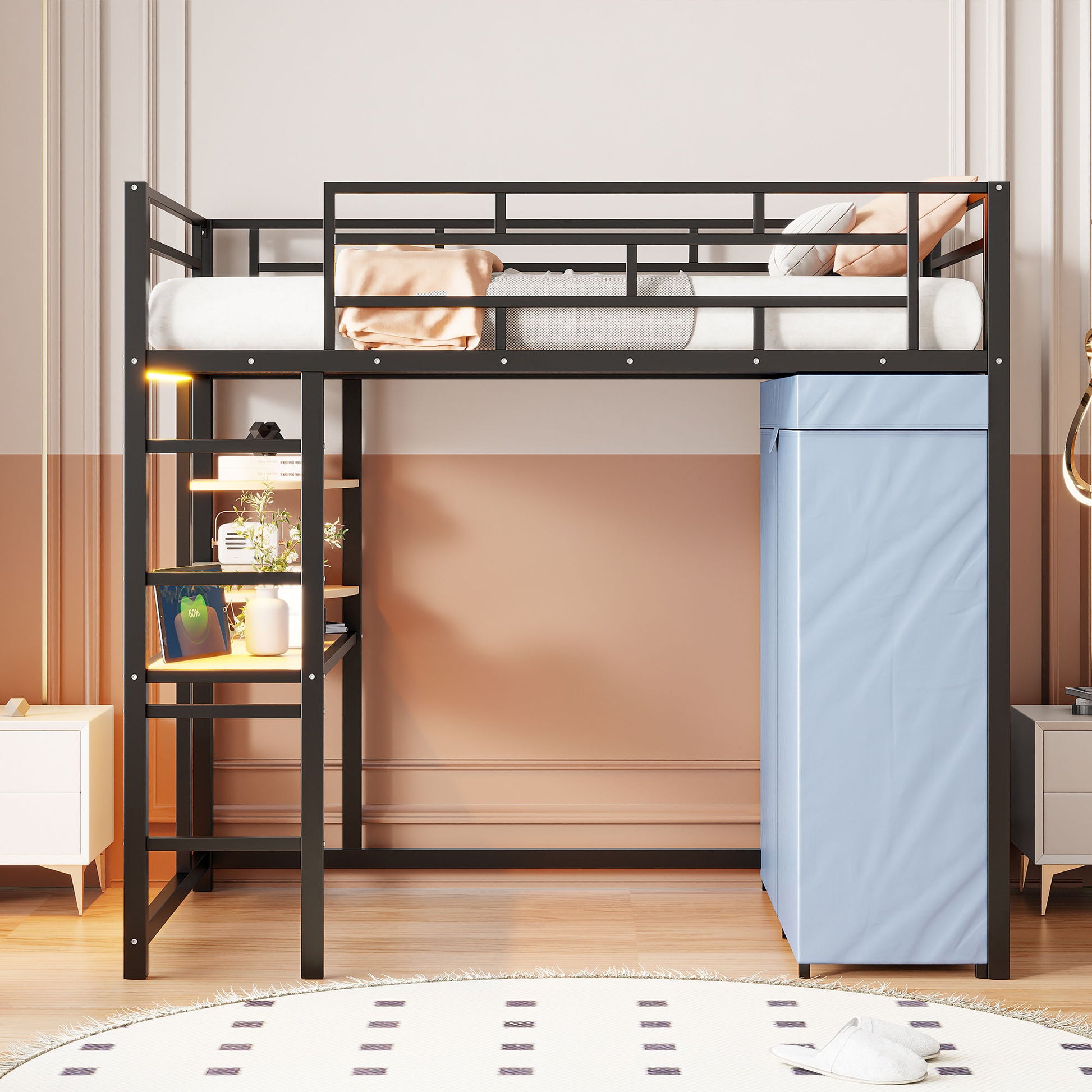 Loft Bed With Desk, Shelves, Power Outlet, LED Light And Wardrobe - The Sleep Loft - Online Mattress Showroom NYC